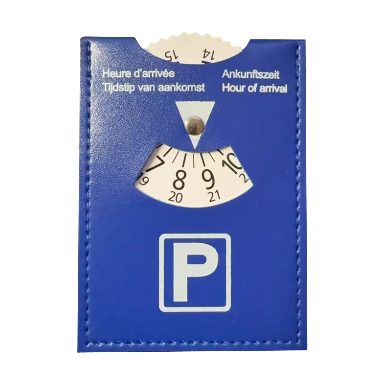 Disque de stationnement en cuir PU bleu, Version 4 langues, minuterie d'arrivée Durable et résistant