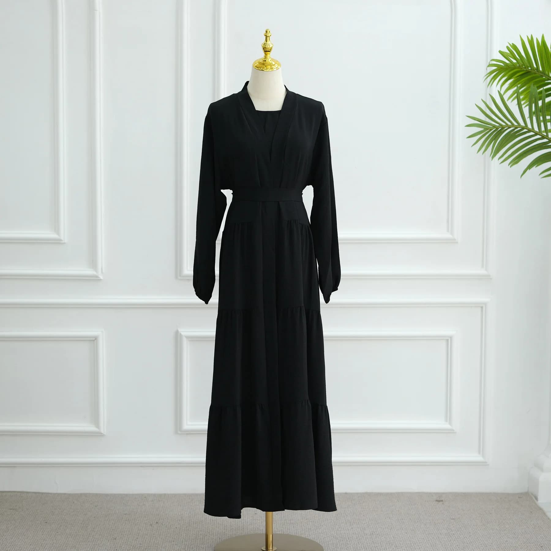 Eid Djellaba Dubai Abaya ensemble froissé ouvert Kimono Abaya + robe longue intérieure vêtements isl