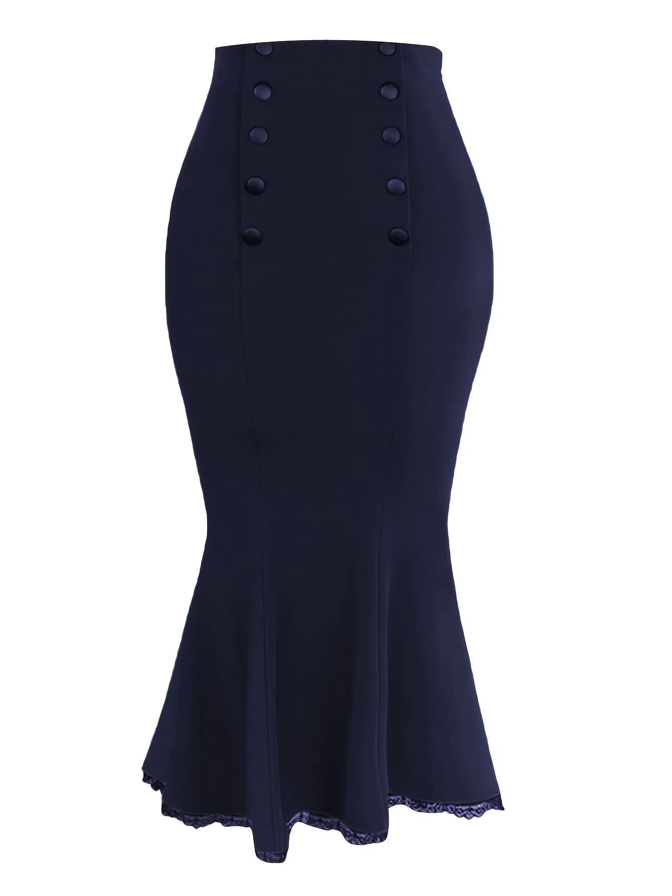 Jupes crayon en dentelle florale pour femmes, à porter au travail, taille haute élastique, boutonnée
