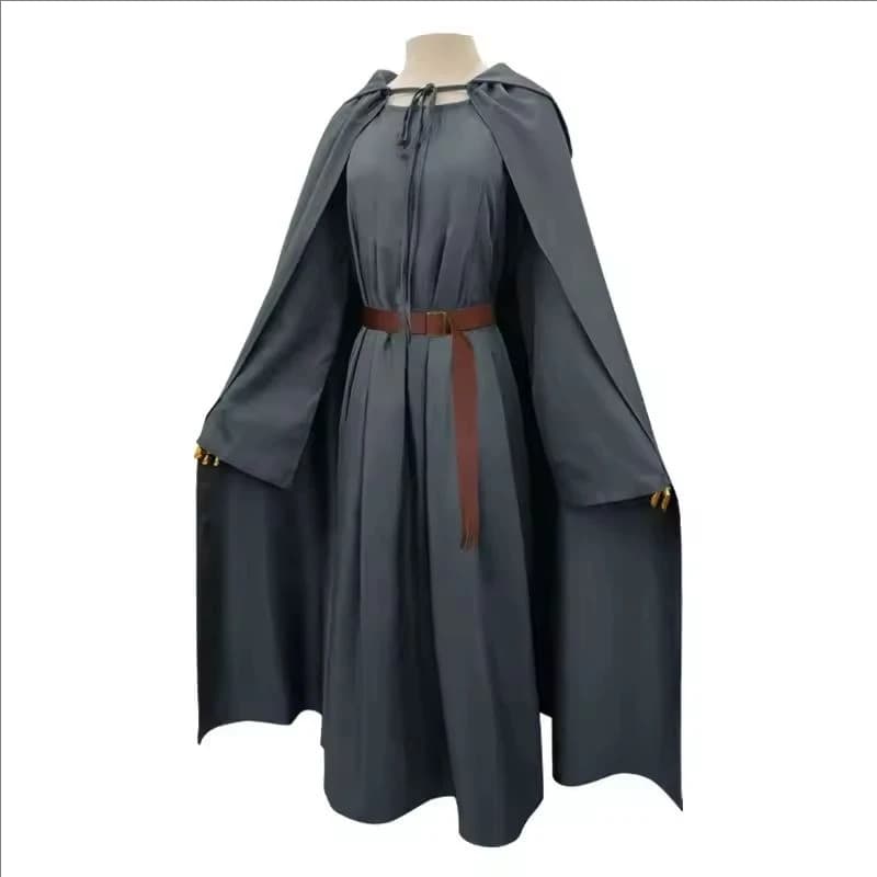 Costume de cosplay Gandalf le sorcier, cape longue grise, combinaison avec chapeau et ceinture, dégu
