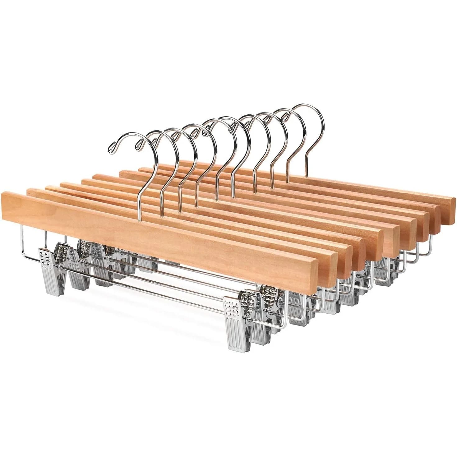 Lot de 10 cintres en bois pour pantalons avec pinces, cintres en bois pour jupes, crochet robuste et