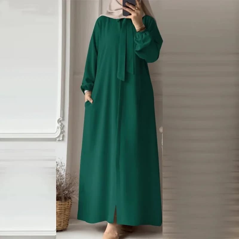 Abaya-Robe musulmane à col rabattu pour femmes musulmanes, robe longue de Dubaï, robe de Turquie, ro