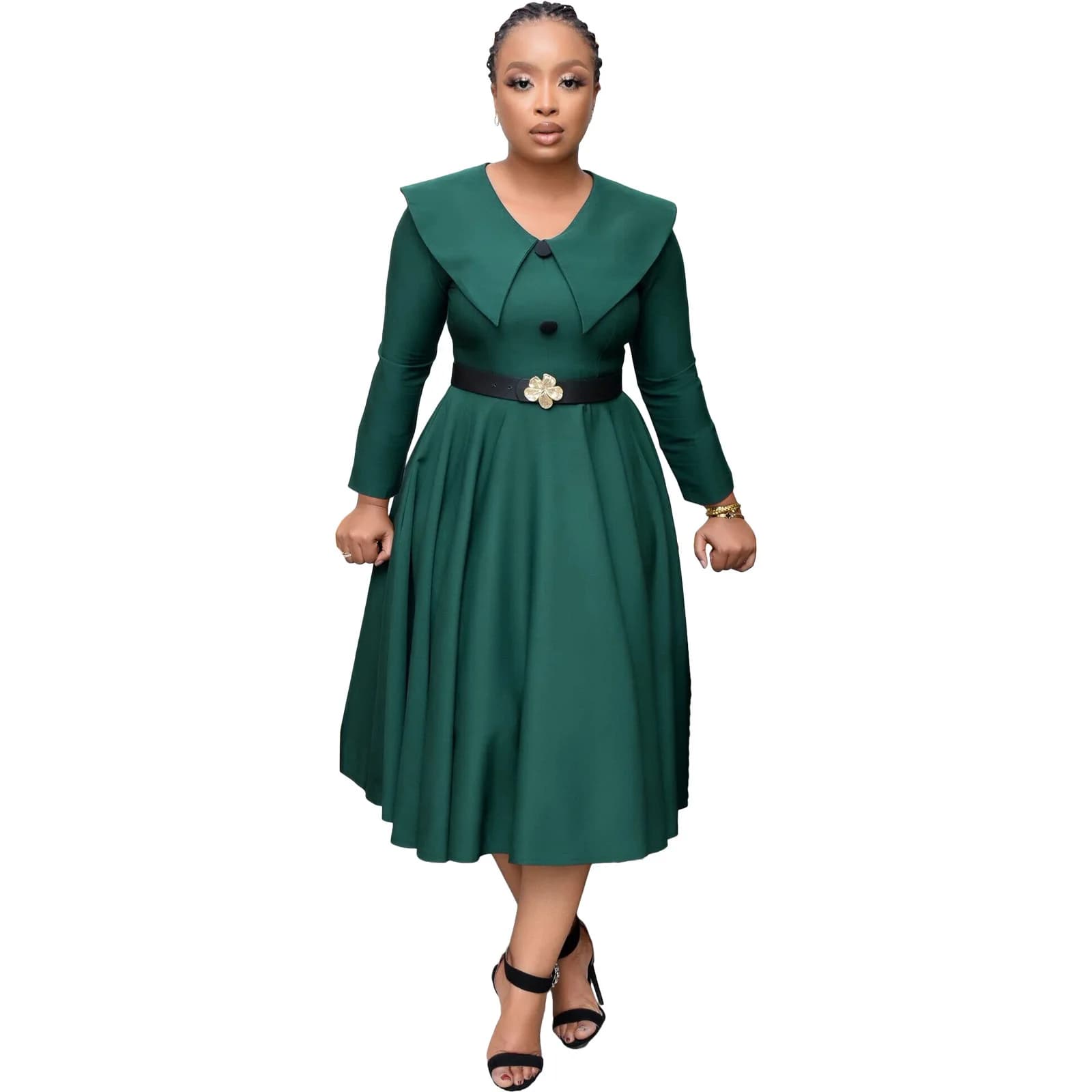 Vêtements longs pour femmes, tempérament et cheville, robe pendule élégante à col en v de couleur un
