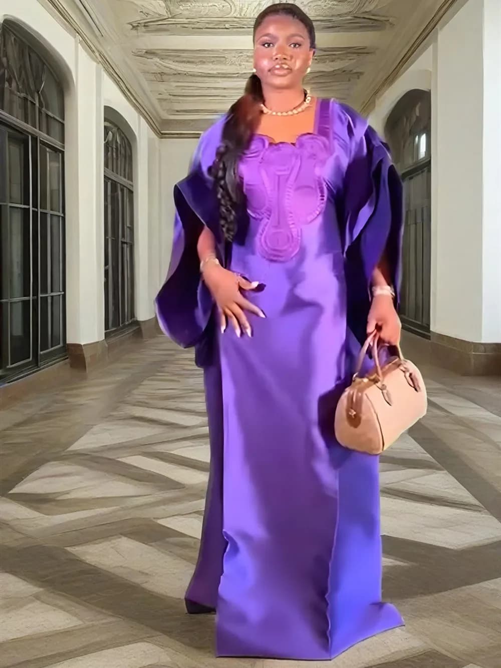 Robe longue élégante pour femme, plissée, col en V, manches lanternes, style africain chic, robe de 