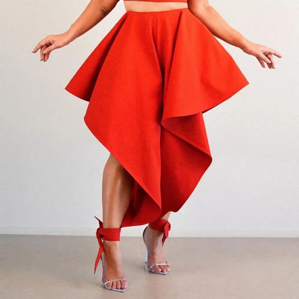 Jupe de soirée asymétrique rouge sans haut, en satin, longueur cheville, maxi, longue, pour fête, te