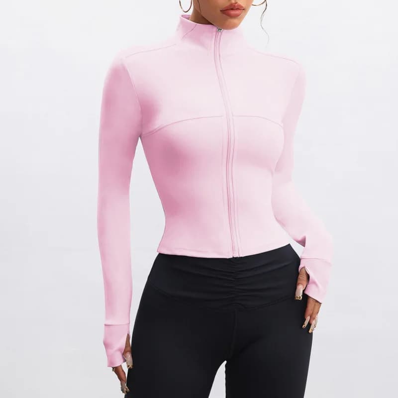 Veste à fermeture éclair pour femmes, haut court à manches longues, T-shirts de Yoga, haut de Sport,