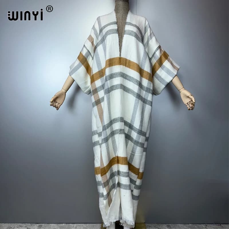 WINYI robe d'hiver pour femmes rétro imprimé luxe fourrure pardessus épais chaud long manteau mode c