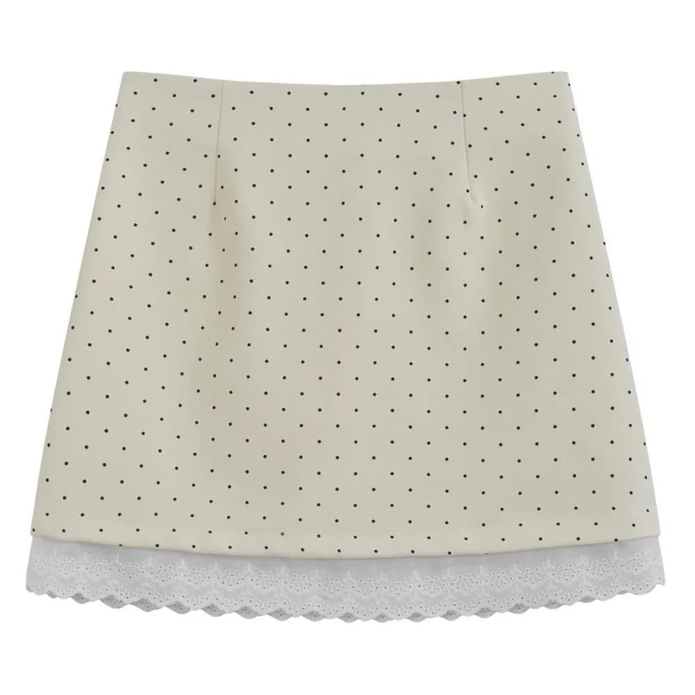 Mini-jupe élégante et raffinée à volants en dentelle, taille haute, motif à pois, style rétro, jupe 
