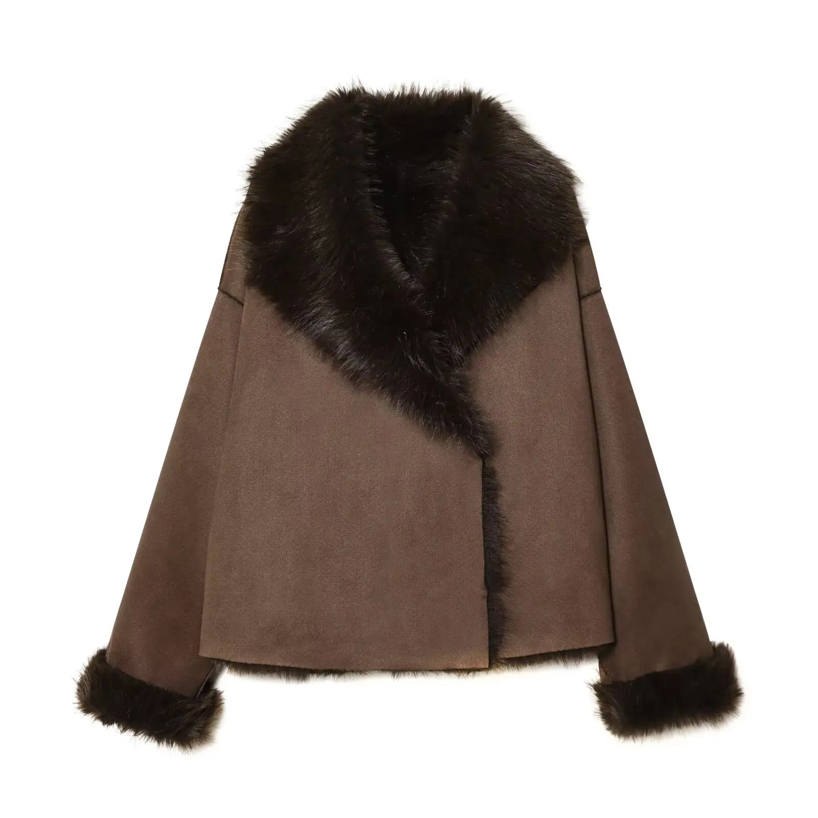 Veste d'hiver chaude pour femme HH, manches longues, col en fausse fourrure, boucle cachée décorativ