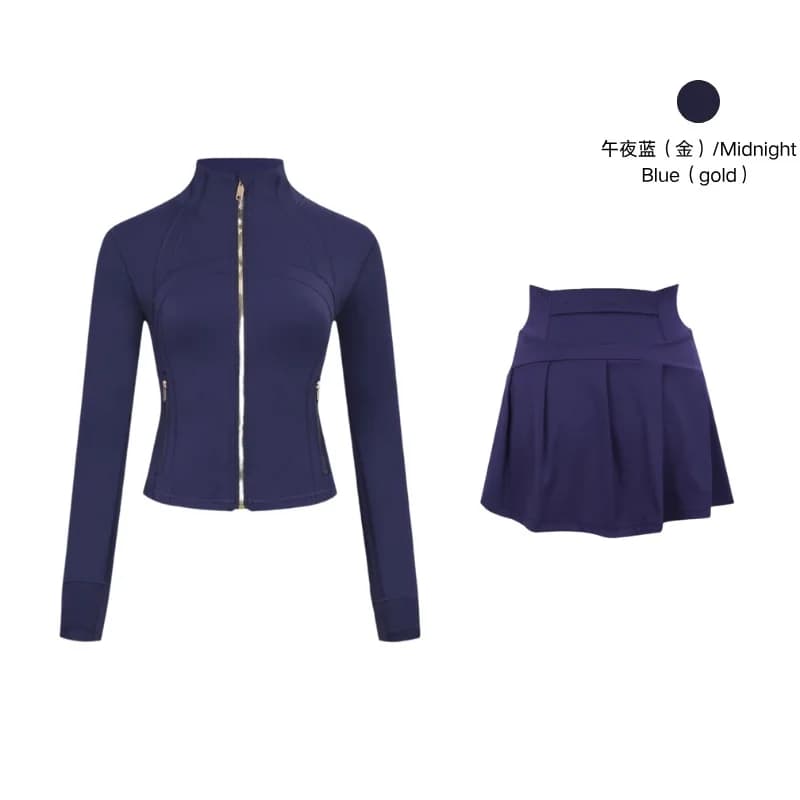Ensemble veste jupe courte de Yoga, Fitness, Style court, col montant, vêtements de sport amincissan