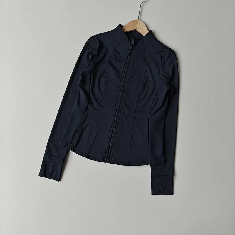 Veste de course en plein air pour femmes, sensation nue, coupe ajustée, fermeture éclair, manches lo