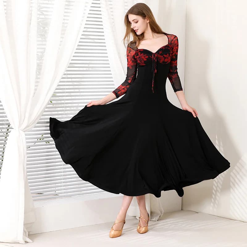 Costume de spectacle de danse moderne pour femmes, robe élégante à manches longues, robes de concour