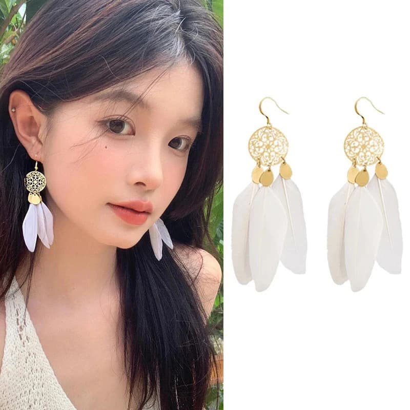 Boucles d'oreilles longues bohèmes vintage à plumes irrégulières exagérées pour femmes, bijoux de fê