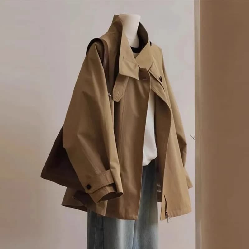 Manteau court kaki pour femme, nouvelle collection automne 2025, mini-manteau haut de gamme, superbe
