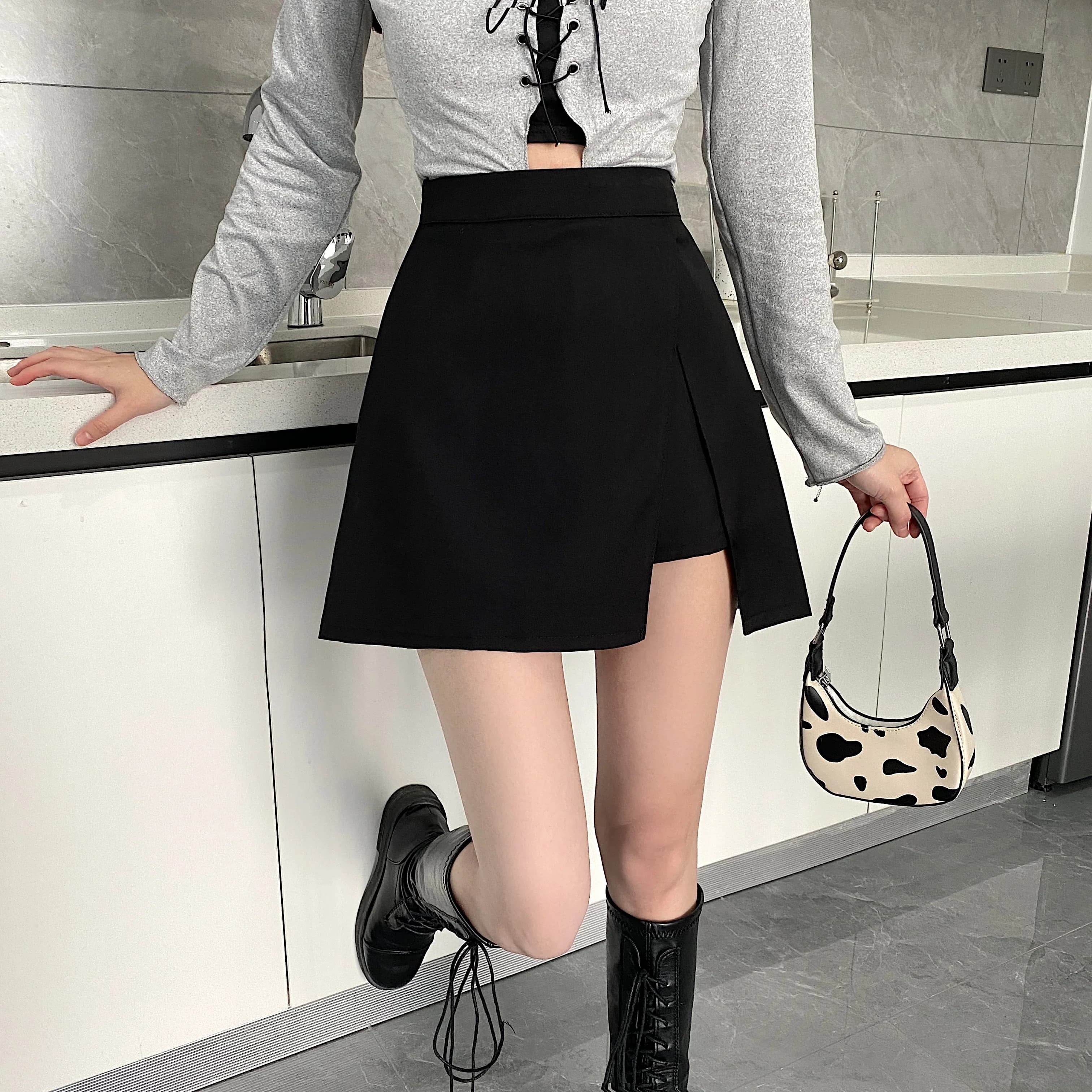 Jupe Courte Noire Femme 2026 Nouvelle Tendance Streetwear Slim Effet Deux Pièces Taille Haute Coupe 