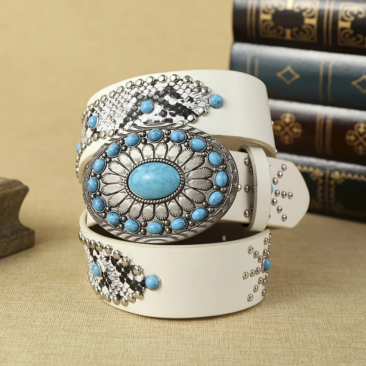 1 ceinture en PU blanche pour femme, style bohème, parfaite pour le shopping, les fêtes et le quotid