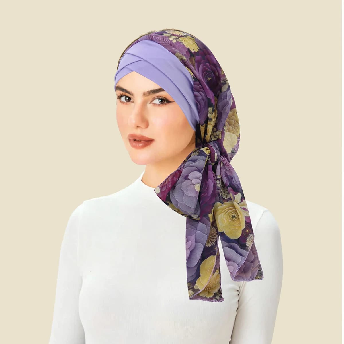 Bonnet Turban Imprimé Tendance pour Femme, Foulard Long à Queue, Bandana Extensible, Sous-Hijab Musu
