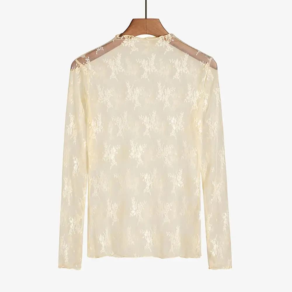 T-shirt transparent à manches longues pour femmes, élégant, sexy, maille tulle, voir à travers, chem
