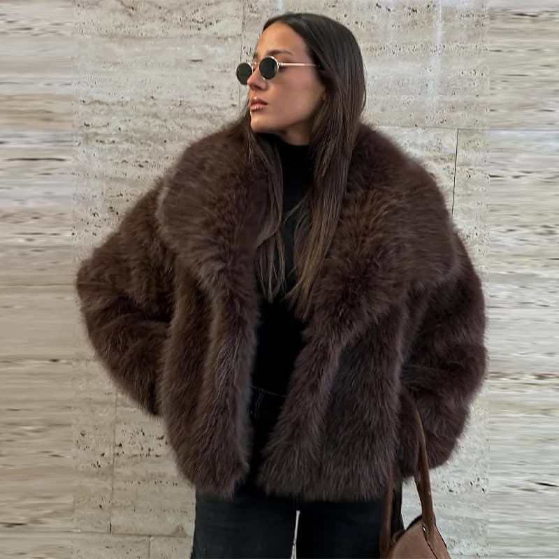 Manteau en fausse fourrure moelleux pour femme, monochromatique, ouvert, chaud, vintage, décontracté