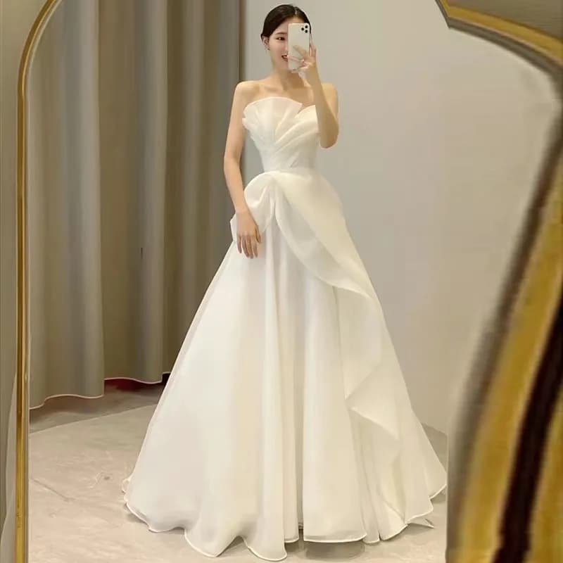 Robe de mariée maxi sans bretelles en mousseline de soie blanche pour femme, robes de Rhformelles, l