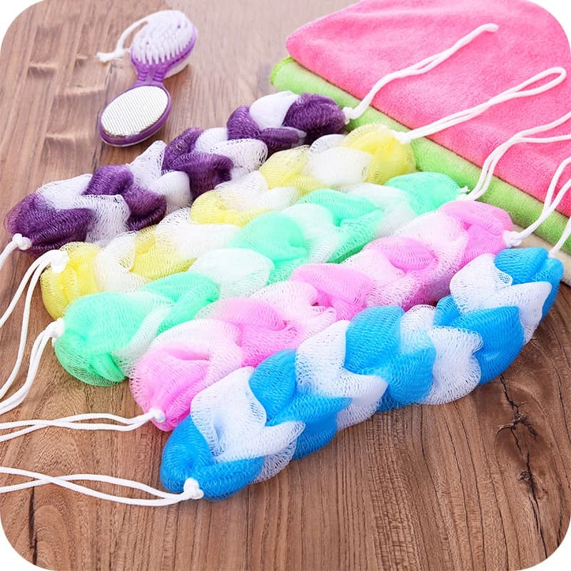 Éponge de bain-douche en luffa exfoliante douce, longue éponge extensible pour le dos avec corde, sa