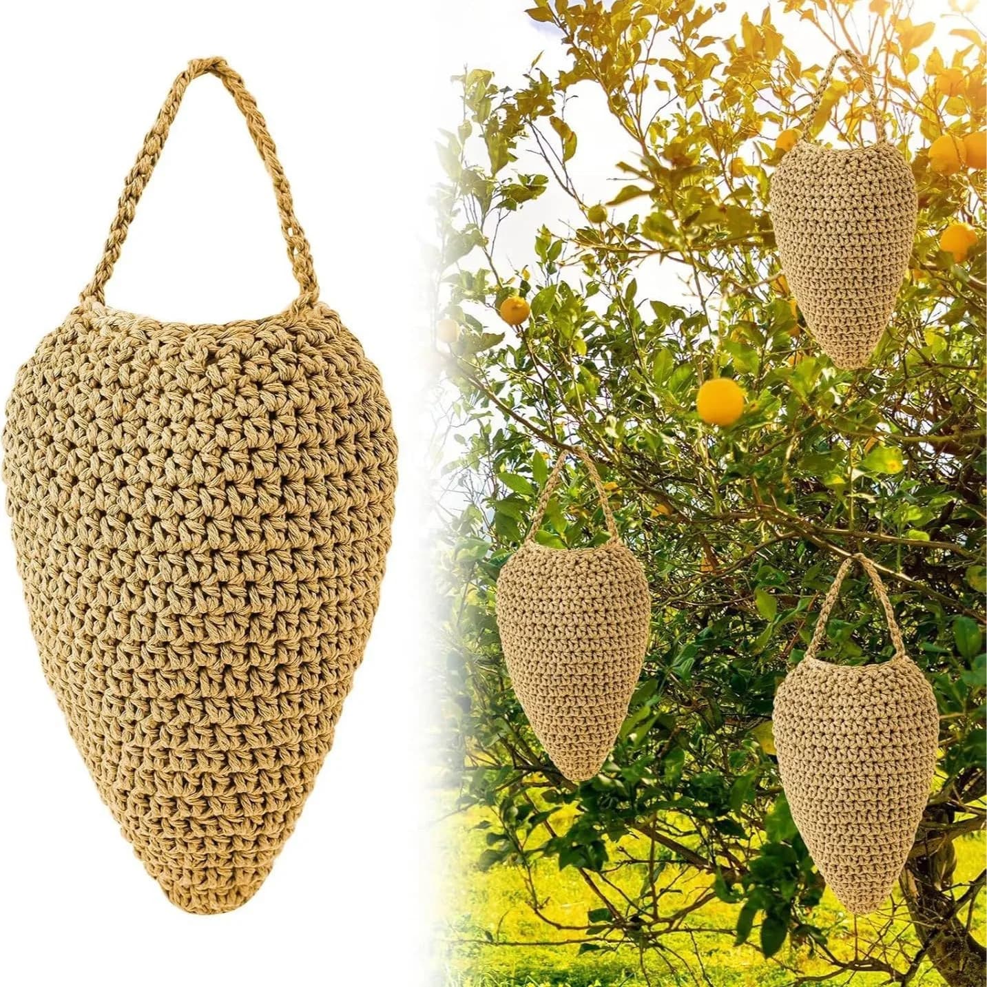 Décoration suspendue en forme de nid d'abeilles artificiel, crochetée à la main, pour extérieur, jar