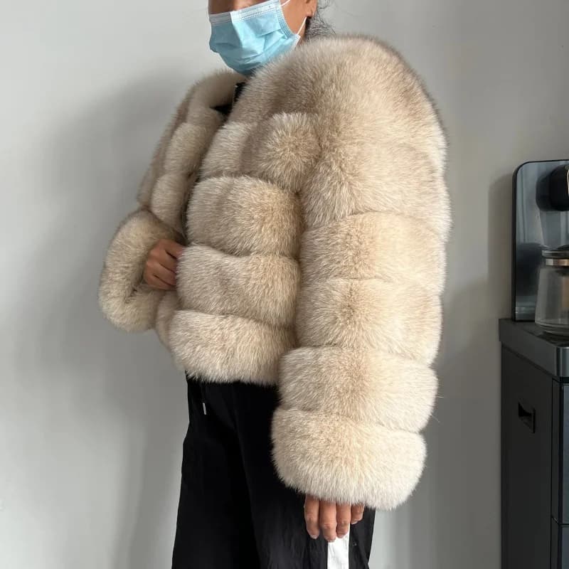 BEIZIRU femmes réel manteau de fourrure de renard à manches longues naturel chaud mode luxe hiver fi