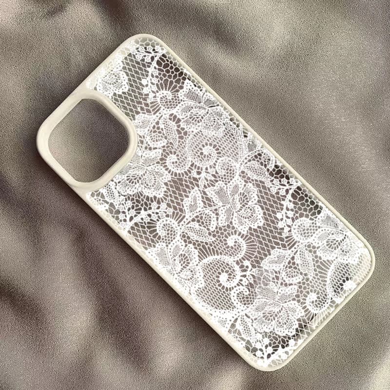 Coque de téléphone vintage en dentelle blanche à motifs floraux pour iPhone 17 16 15 14 11 12 13 Pro