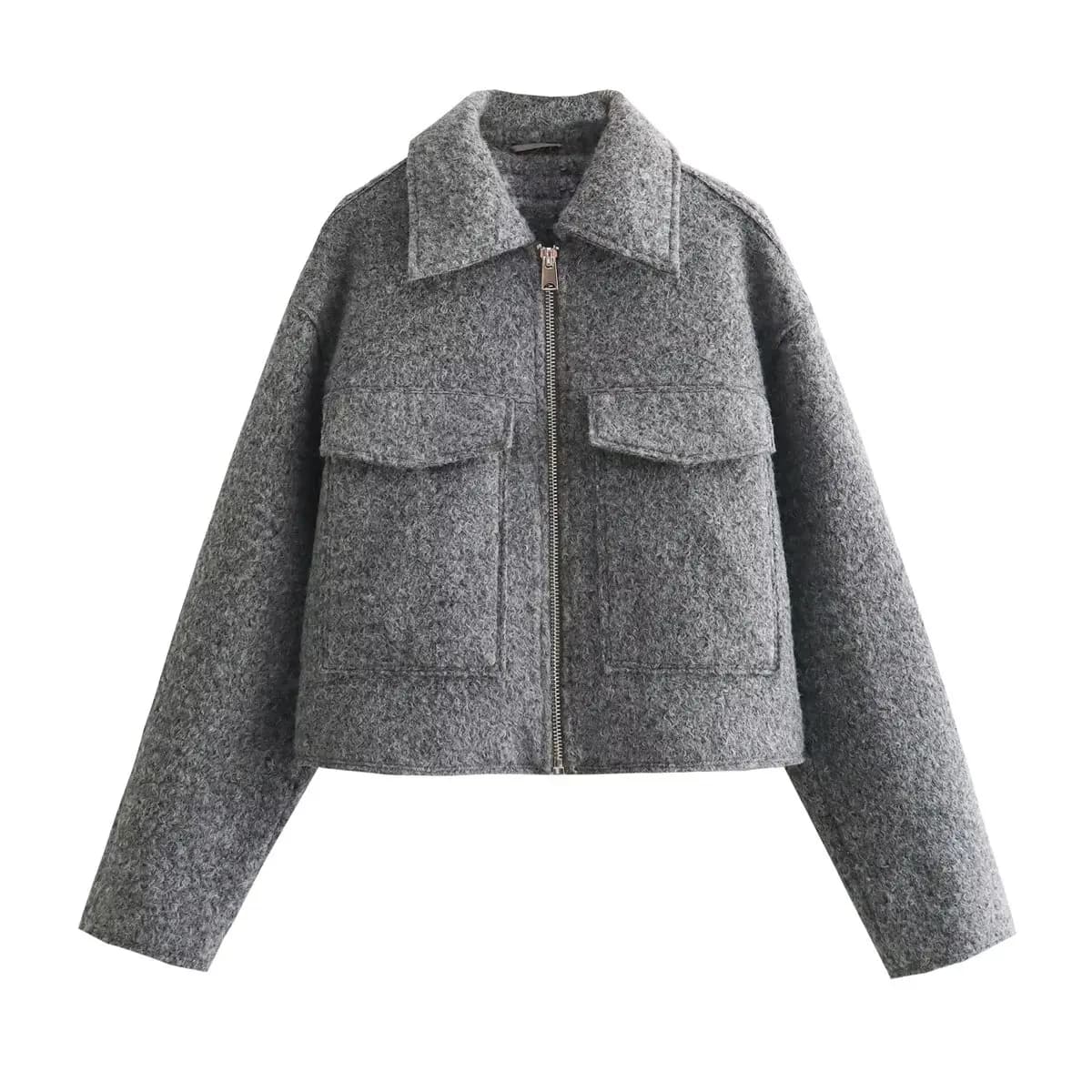 MUJER blanc Tweed veste femmes recadrée Bomber vestes pour femmes à manches longues veste à glissièr