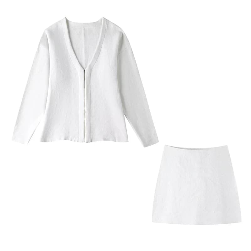 Ensemble jupe en tricot pour femmes, manteau tricoté à manches longues + Mini jupes taille haute, co