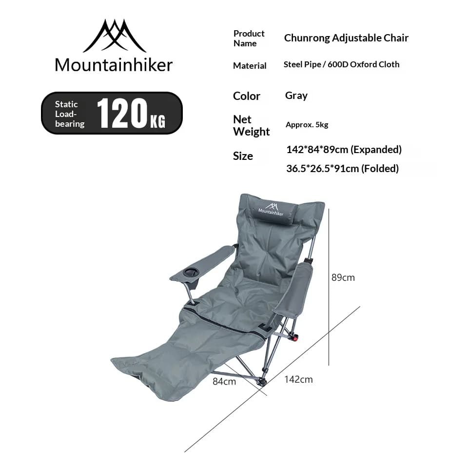 Mountainhiker Une chaise longue de camping légère et pliable avec dossier et repose-pieds réglables,