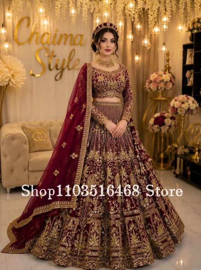 Magnifique sari indien bordeaux personnalisé, robe de mariée traditionnelle pakistanaise, robe de so