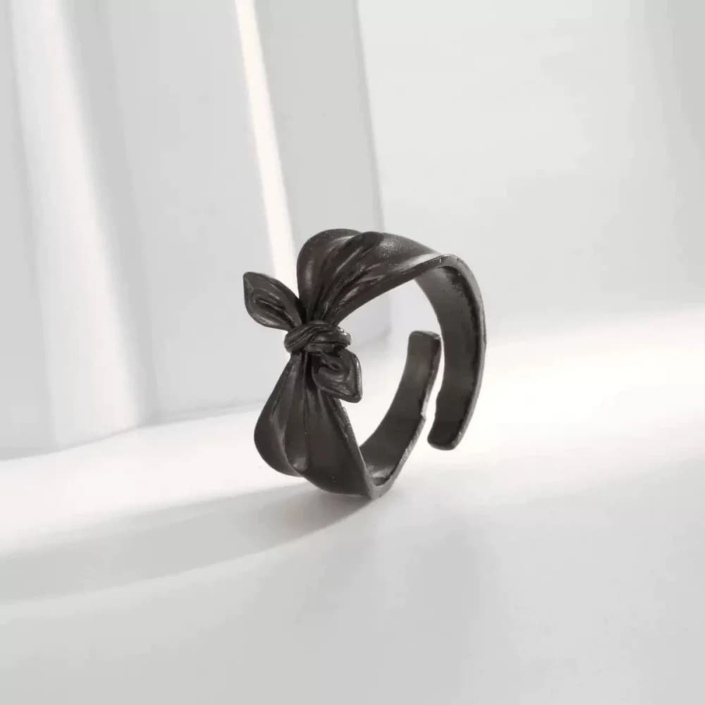Bague tridimensionnelle avec ruban à nœud de style gothique, bague de couple pour fête rap rock, bij