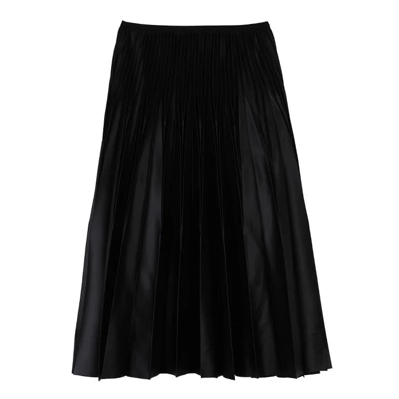 Jupe mi-longue polyvalente en simili cuir plissé, drapée à la main, amincissante, couvrant les hanch