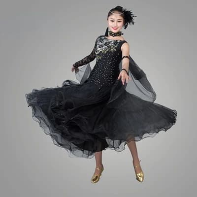 Robe de concours de danse pour femmes, col rond, dégradé de diamants, robe de valse, costume de dans