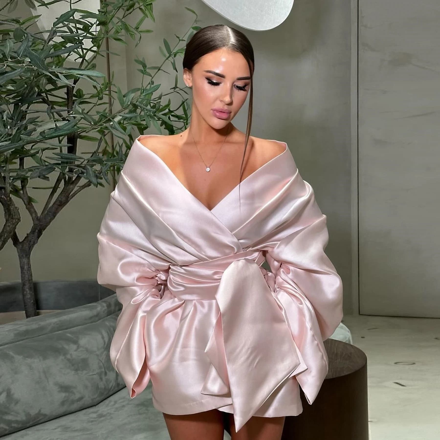 AZOLE-Robe Courte de Bal Rose à Volants en Taffetas pour Femme, Mini Longueur, Événement, Gala, ixd'