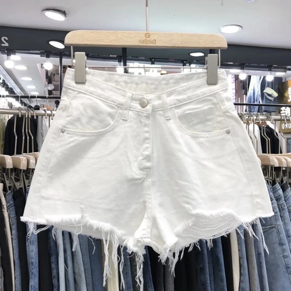 Shorts en jean extensibles tendance pour femme, taille haute, à franges, déchirés et usés, polyvalen