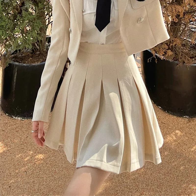 Xgoth Style Preppy jupe ensemble dames Blazer costume + chemise unie avec cravate + taille haute jup