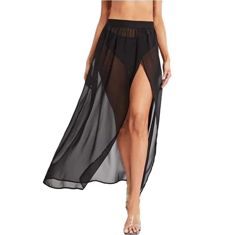 Jupe longue en maille transparente pour femme, fendue sur le côté, style vague large, ensemble 2 piè