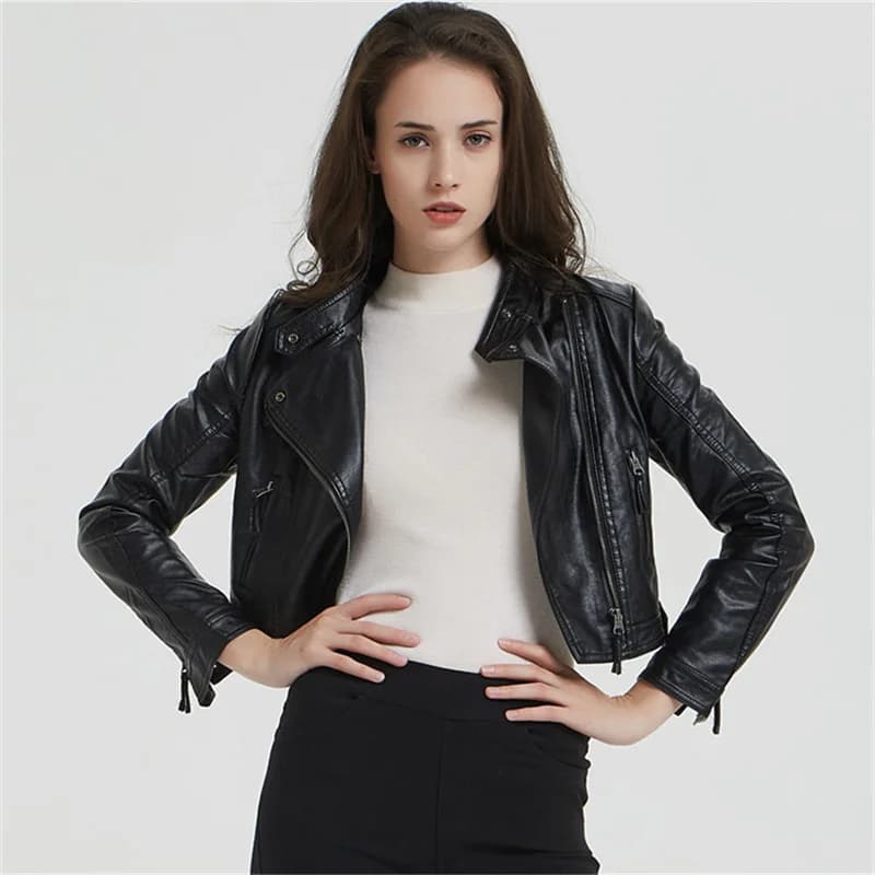 Manteau court en cuir délavé pour femme, manteau de moto court, mode rivet, court, printemps et auto