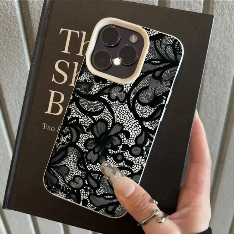 Coque de téléphone à motif de dentelle noire, étui souple antichoc pour iPhone 17 Pro Max 16 15 14 P