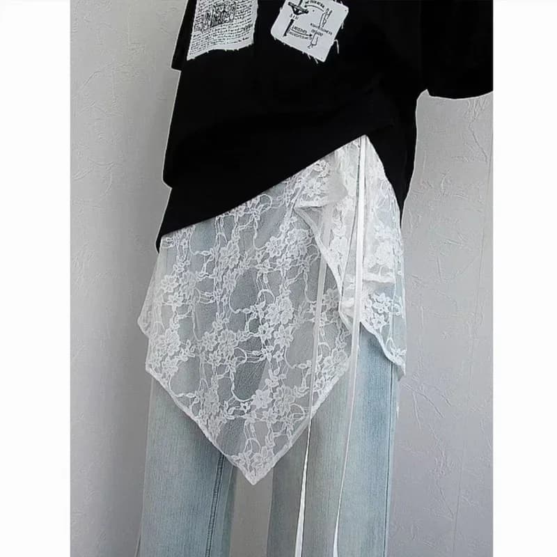 Jupe courte à lacets française pour rideau de pet, jupe superposée de printemps, jupe portefeuille p