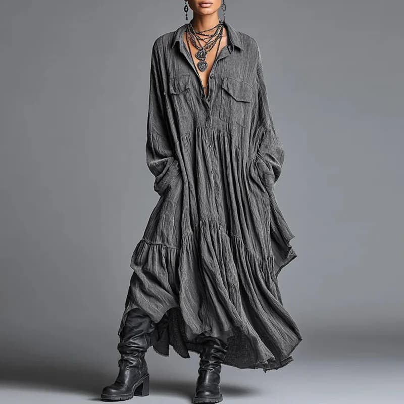 Robes décontractées pour femmes, nouvelle collection vintage, unie, ample, plissée, style bohème, lo