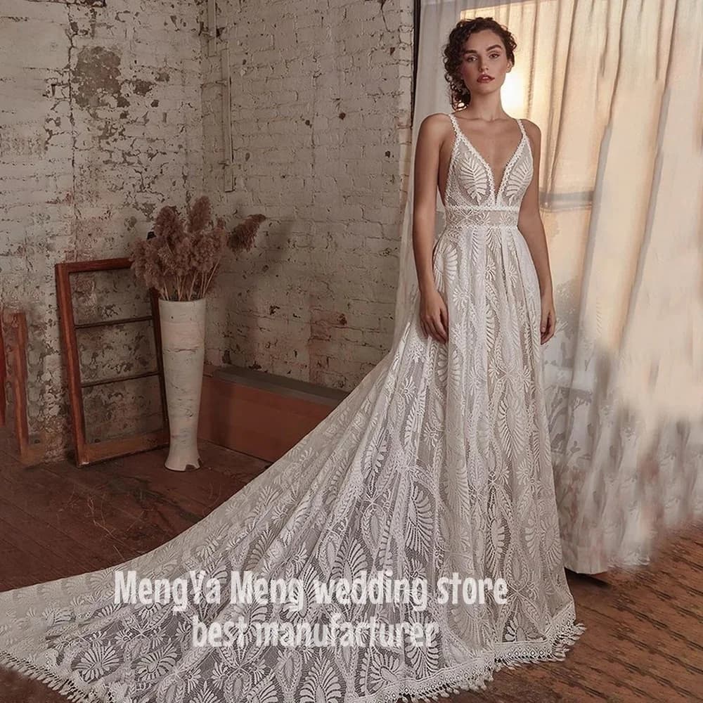 Robe de mariée bohème style Boho, Sexy, manches longues détachables, ligne A, col en V, dentelle, do
