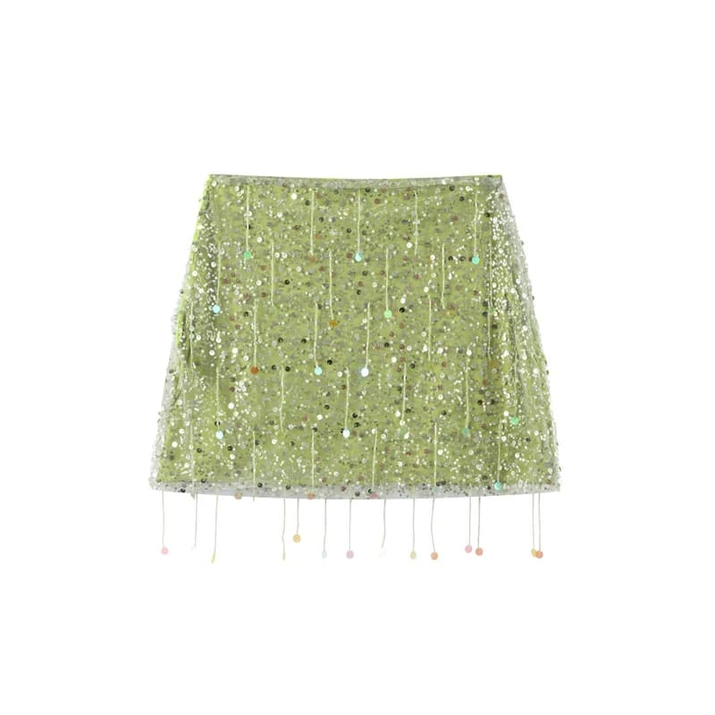 Chic gland paillettes jupe longue irrégulière femmes taille haute a-ligne jupes décontractées 2025 é