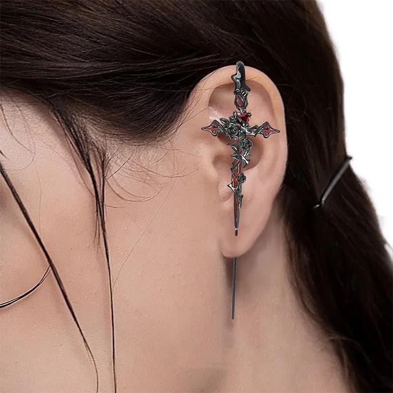 Boucles d'oreilles croisées en épine pour femmes, douces, fraîches, haut de gamme, petites et foncée