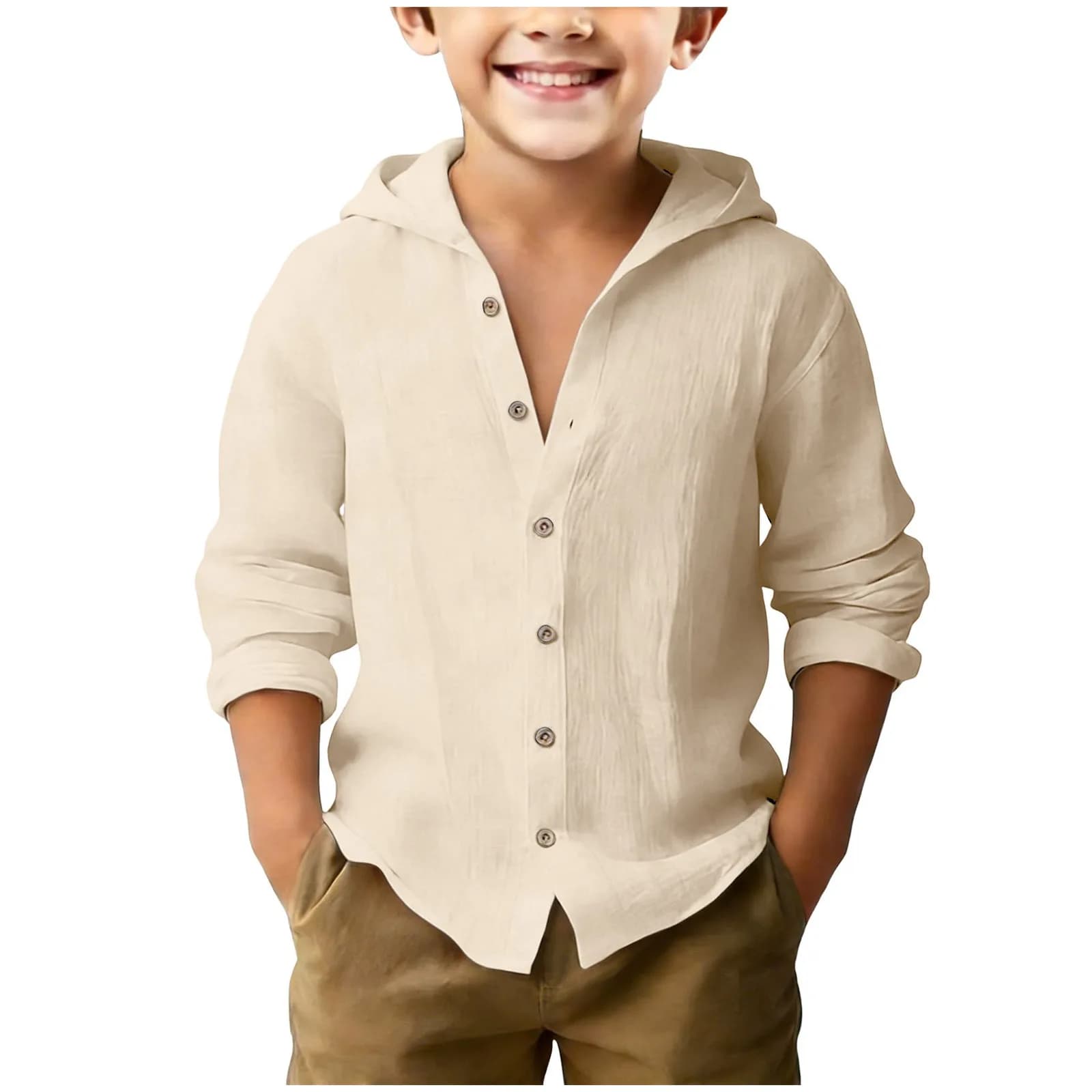 Chemises d'école à manches longues pour adolescents, chemise boutonnée en coton et lin, haut léger à
