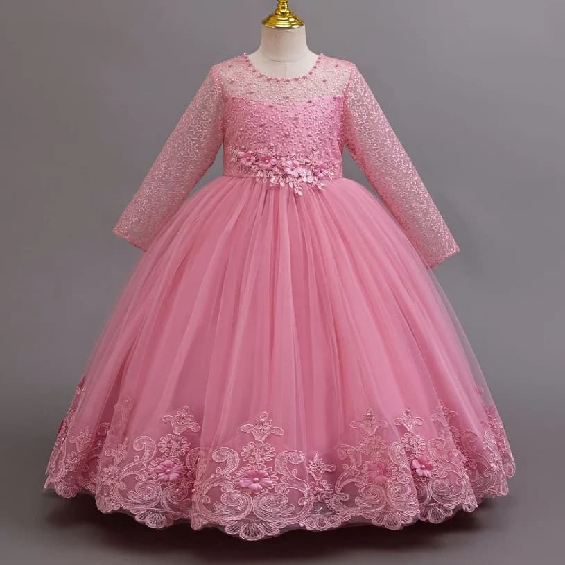 Robe de princesse en dentelle à manches longues pour filles de 4 à 12 ans, jupe tutu à nœud à la mod