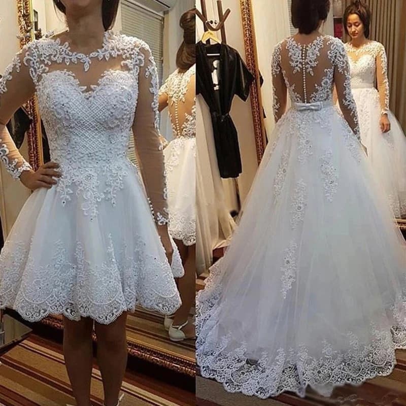 Robe de mariée française en dentelle brodée, manches longues, rêve, Sexy, paillettes, dos nu, longue