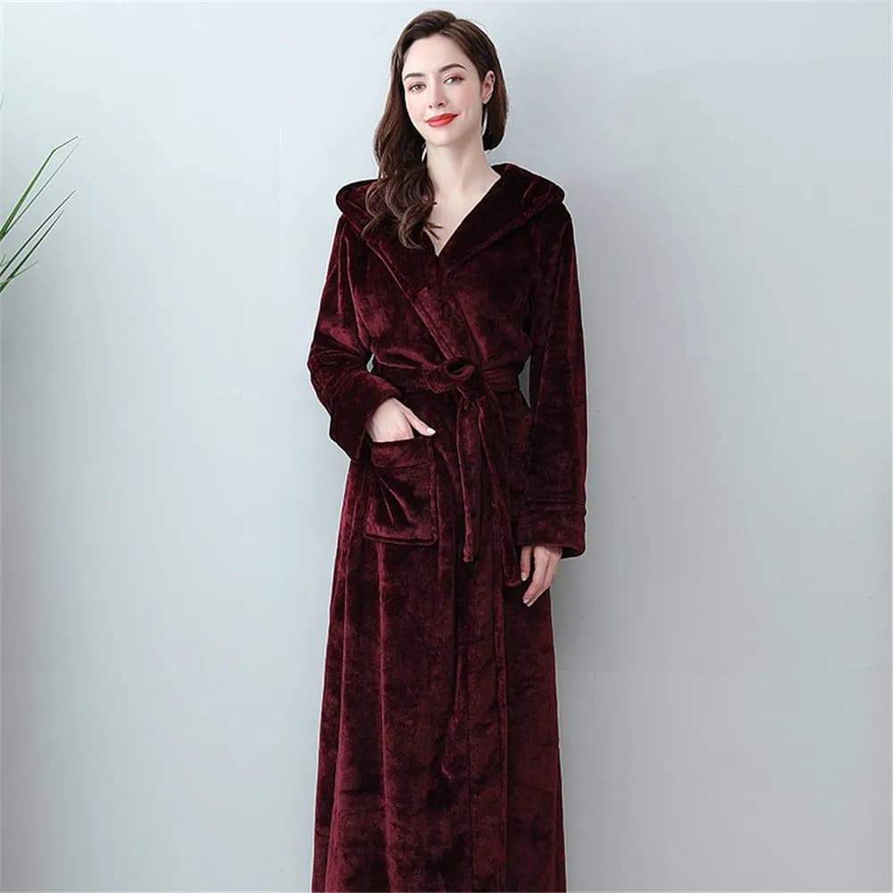 Couple flanelle femme longue Robe salon porter épaissir corail polaire à capuche peignoir Robe autom